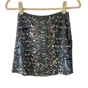 NWT RAGA Silver Sequin Mini Skirt Sz Small